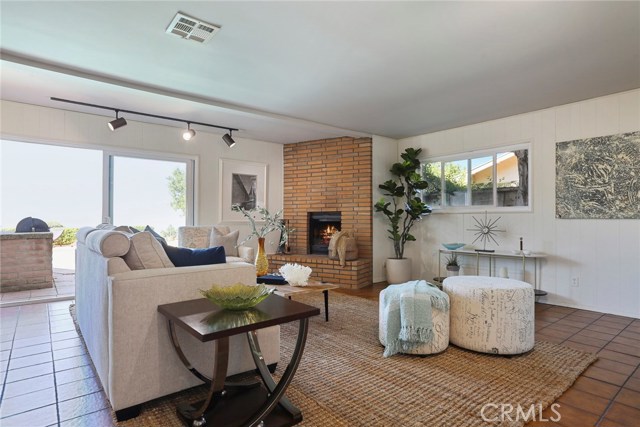 Lower level family room with fireplace