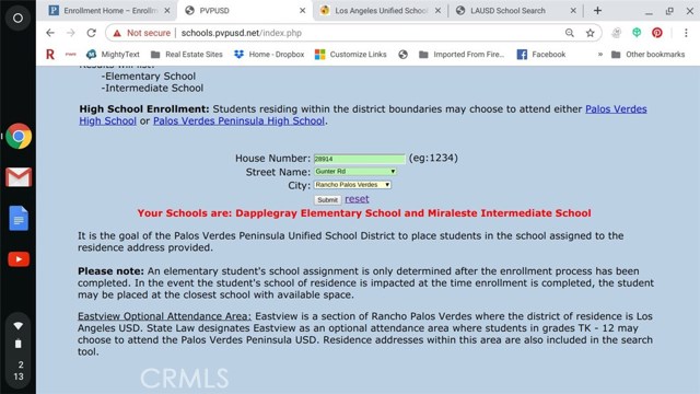 This is directly from the Palos Verdes School District.  Children living at this address can choose to attend Palos Verdes Schools.