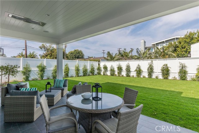 Covered back patio with built in heating elements