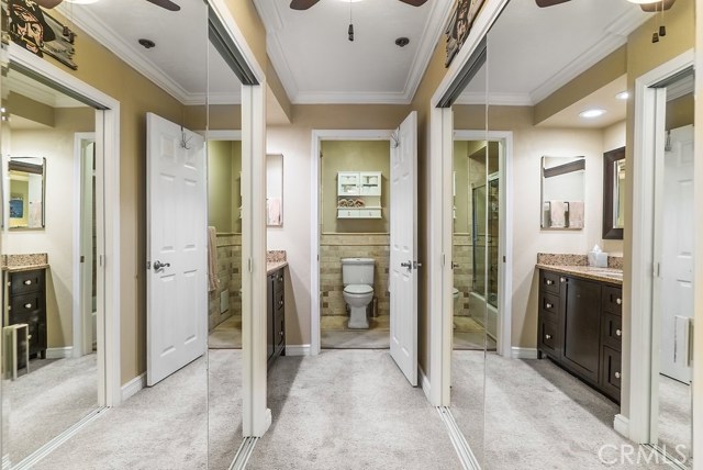 Master bedroom closets and bath.  Toilet, Shower and tub behind closed door for more privacy.