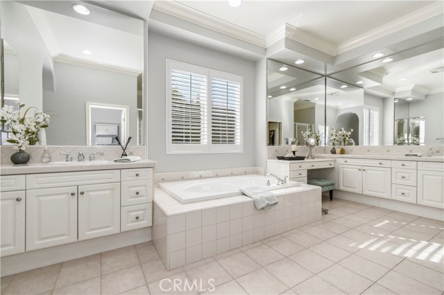 Luxurious Master Bath with Soaking Tub and Doubl Vanities.