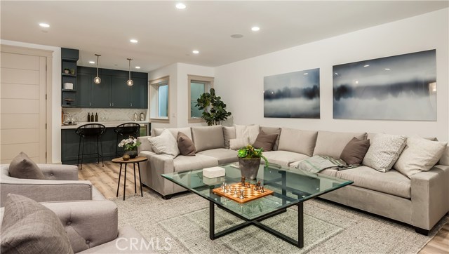 Basement Entertainment Room with Full Bar and Bath