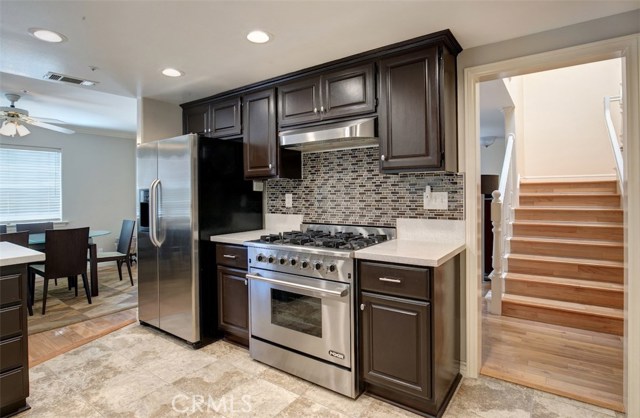 Ceramic tile floor and tiled back splash