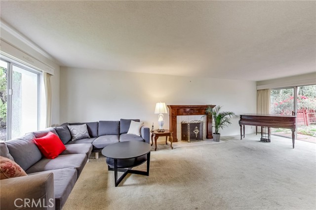 Spacious living room with fireplace