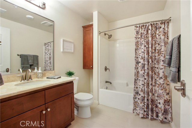 main hall bath! Beatiful cabinets/counter tops - and added storage too!