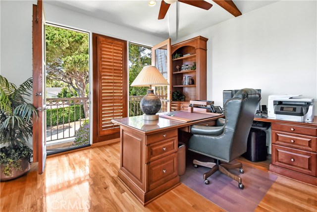 Great office with high ceilings and lots of built-ins.