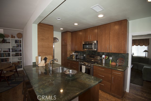 View of remodeled kitchen from family room area.