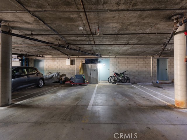 Two side by side parking spots and storage cabinet