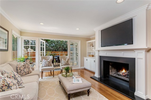 Family room with built ins and lovely fireplace