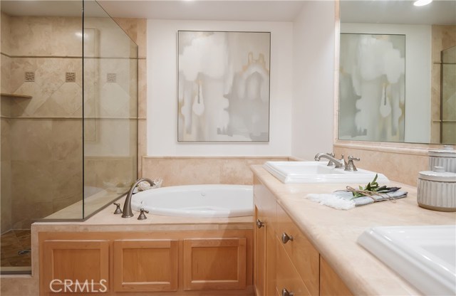 Beautiful stone counters and tiled floors.