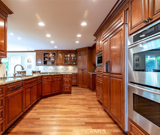 Kitchen entrance from double doors in dining area