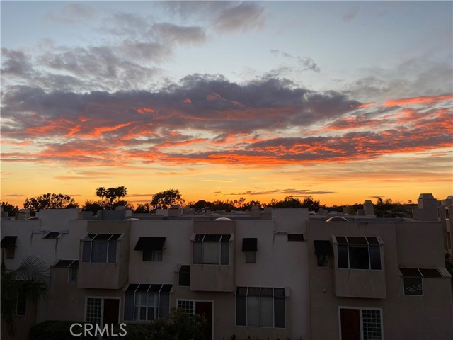 Sunset view from the living room looking west.