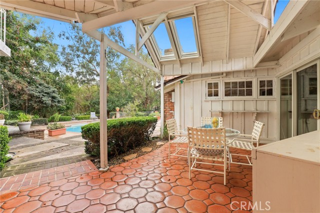 Terracotta tile patio right outside your living space....