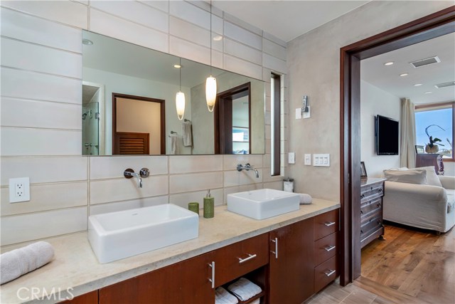 Master bathroom leading into master bedroom