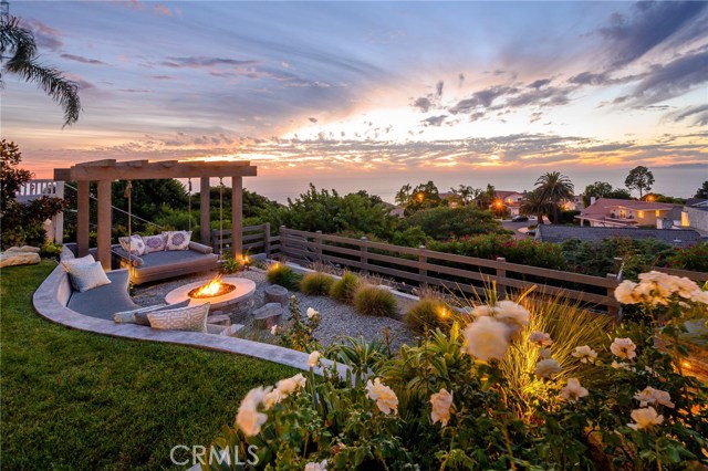Casual fire pit area with ocean view