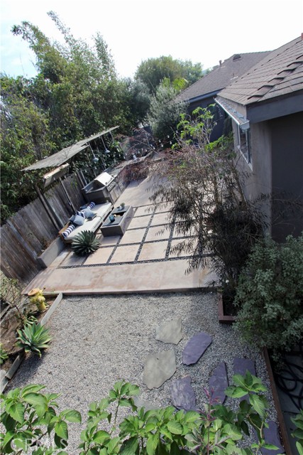 View from guest quarters looking down into patio