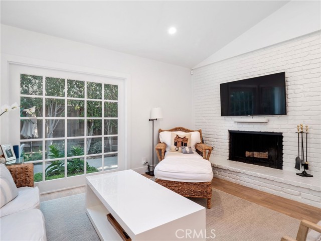 Brick fireplace in living room