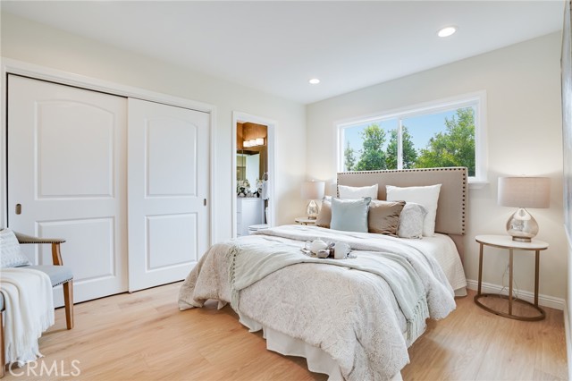 Master bedroom with attached bathroom.