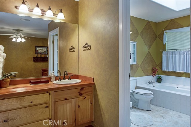 Vanity with wood counters & custom painted walls