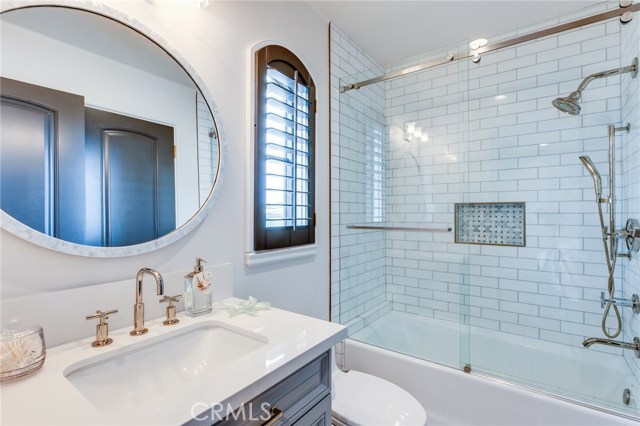 The jack'n'jill full bath has beautiful subway tile and serves 2 bedrooms on the second floor