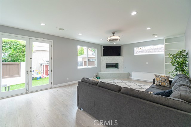 Family room and french doors to backyard