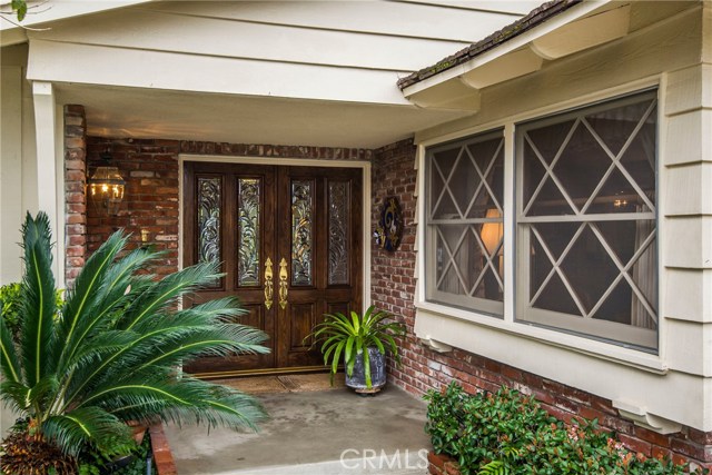 Double front door with leaded glass panels