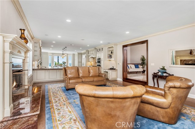 Family room with open concept view to the kitchen