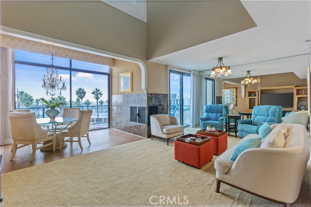 Expansive windows in living room and dining room