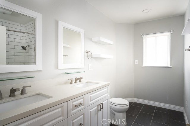 Remodeled bathroom with double sinks