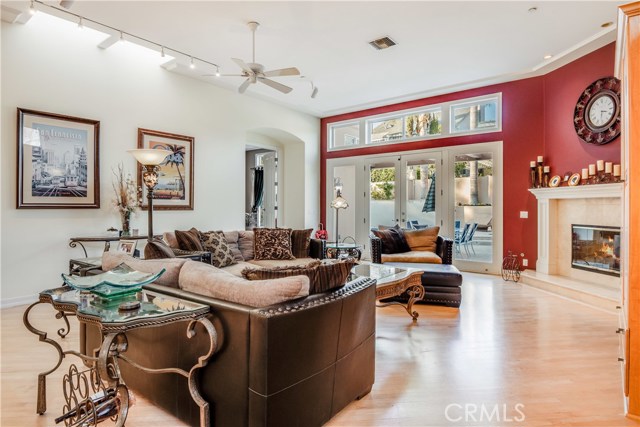 Family Room with French Doors Leading to Backyard.
