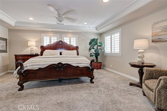 Master suite with elegant tray ceiling