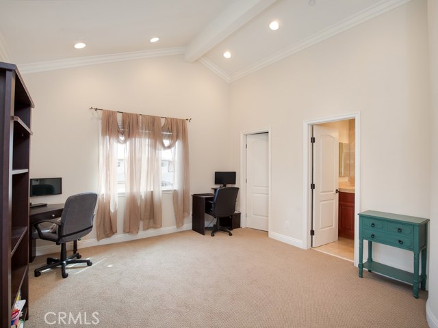 Master suite is spacious with vaulted ceilings, walk-in closet