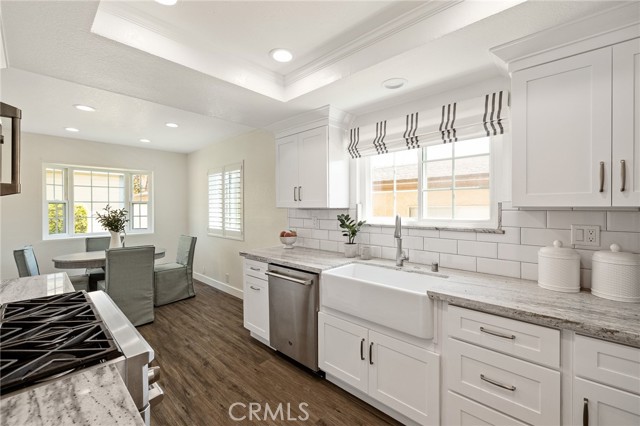 The subway tile backsplash is a clean and elegant look!