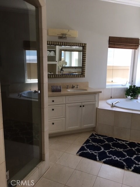 Large walk-in shower with seat...