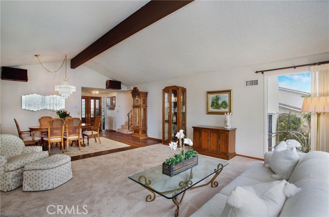 Beamed ceilings and an open floor plan
