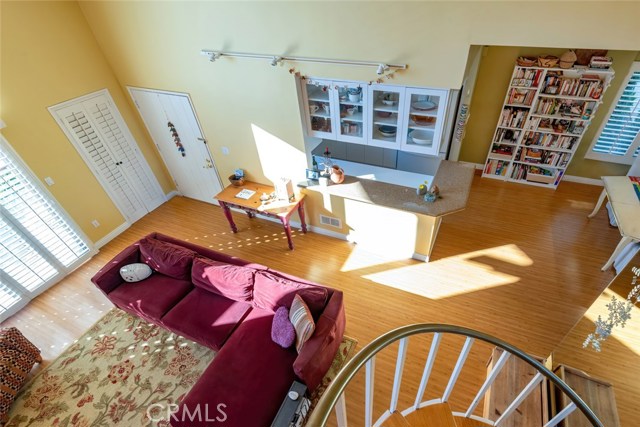 Another look from above the Living, Dining & open Kitchen as seen from the top of the spiral steps leading to the huge LOFT.