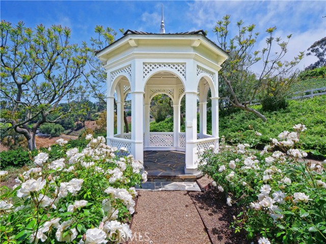 Gorgeous lush landscaping lead to the private gazebo