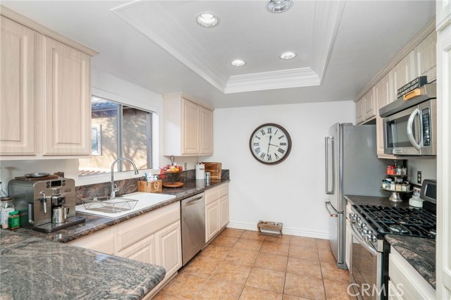 Contemporary stone counters and stainless steel appliances