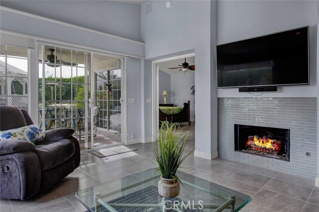 Living room with cozy fireplace.