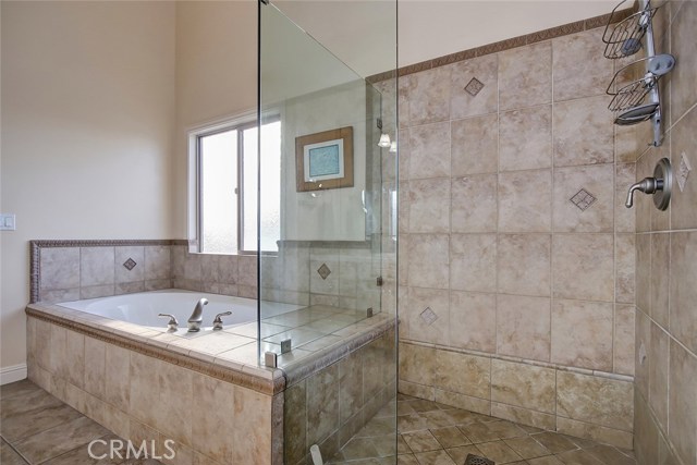 Master bath with jetted spa tub and walk-in shower