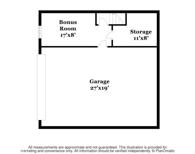 Lower level garage, bonus room and storage