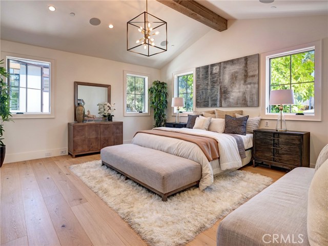 Master bedroom - Trestlewood reclaimed wood accents, surround sound, white oak flooring.