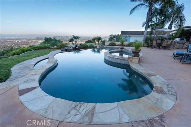 Close up of the pool area with outrageous views to the east to Long Beach. The snow capped mountains are spectacular!