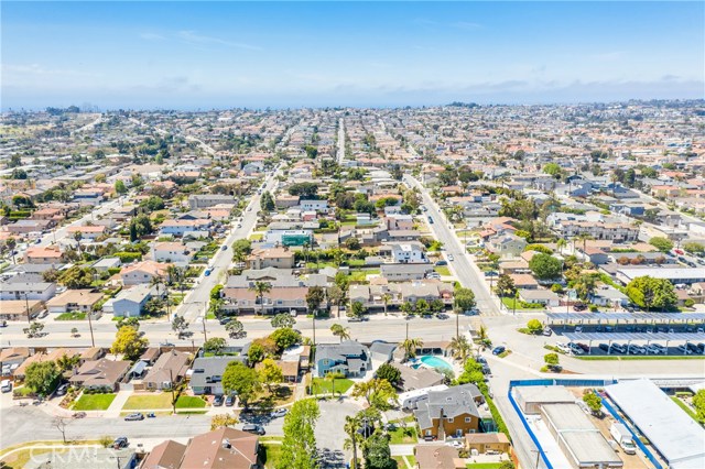 Aerial drone view looking west towards the ocean