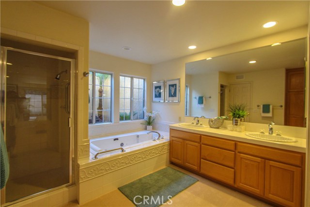 Master Suite bathroom with Jacuzzi tub and cedar lined walk-in closet.