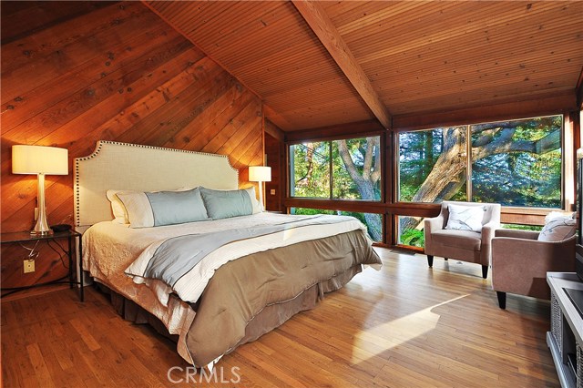 Master bedroom with vaulted ceiling