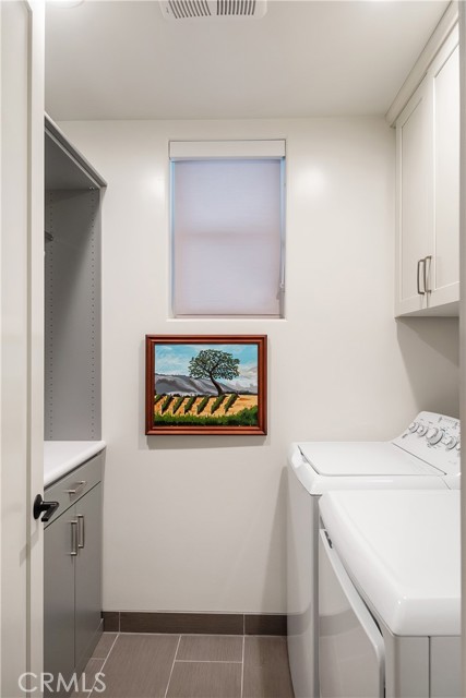 Separate laundry room with lots of builtin cabinetry