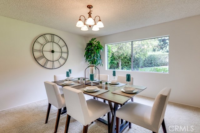 The dining room is brilliant with natural light