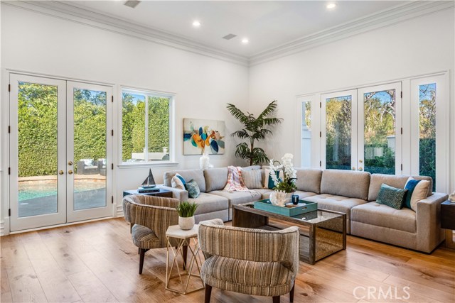 The north end of the house features the family room and access to the tropically inspired back yard