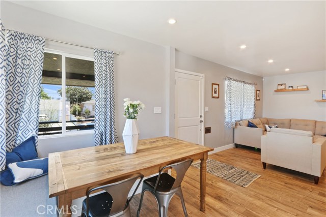 Dining area with storage in bench seats.